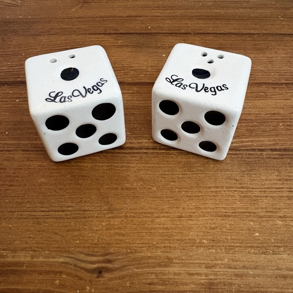 Las Vegas Dice Souvenir Ceramic Salt & Pepper Shakers Set White/Black 2"
